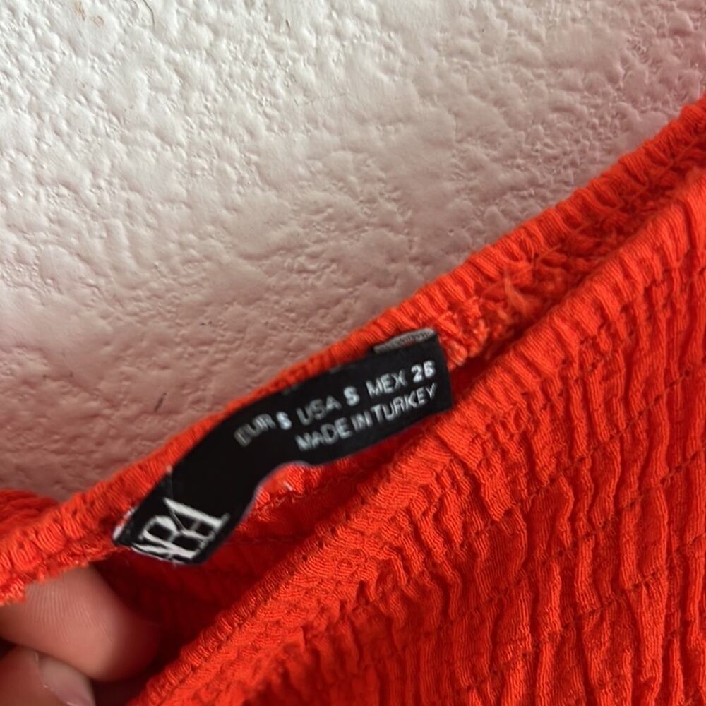 Zara Bloggers Favorite Smocked Tiered Poplin Maxi Dress Summer Red Orange Small - Picture 5 of 9